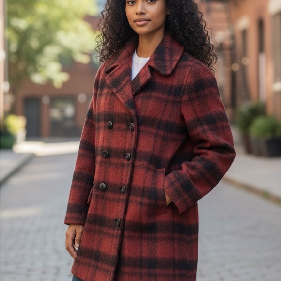 Coach Jackets & Blazers - Coach Women Plaid Peacoat Jacket Cranberry Red Wool
Blend MRSP$675, like new